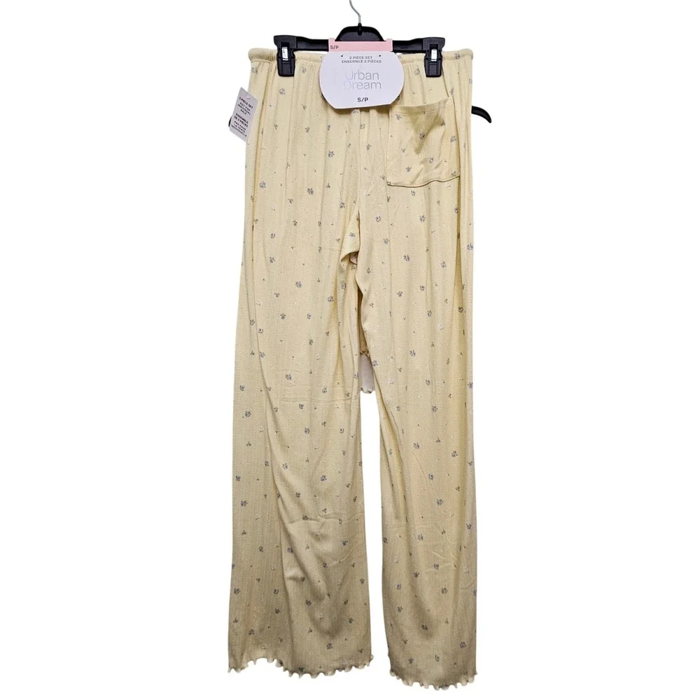 Urban Dream Pajama Set Women S Yellow Floral Pointelle Lettuce Sleepwear